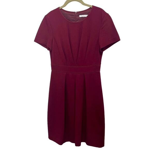 Trina Turk Fit & Flare Women's Dress Wine Pleated Short Cap Sleeve Zip Back 6/8 - Picture 1 of 11